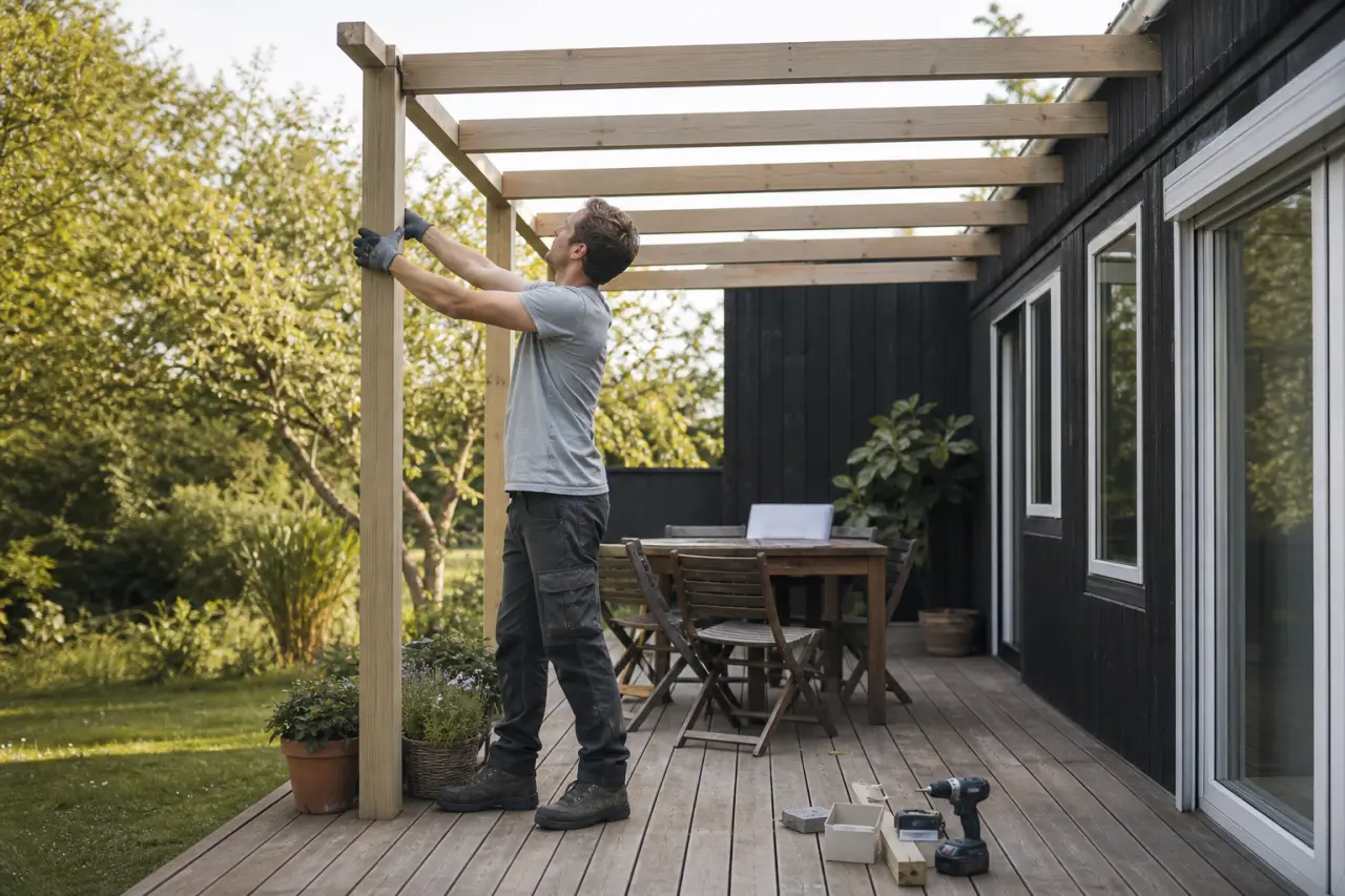 Bygga pergola på altan – stolpar, infästning och solskydd