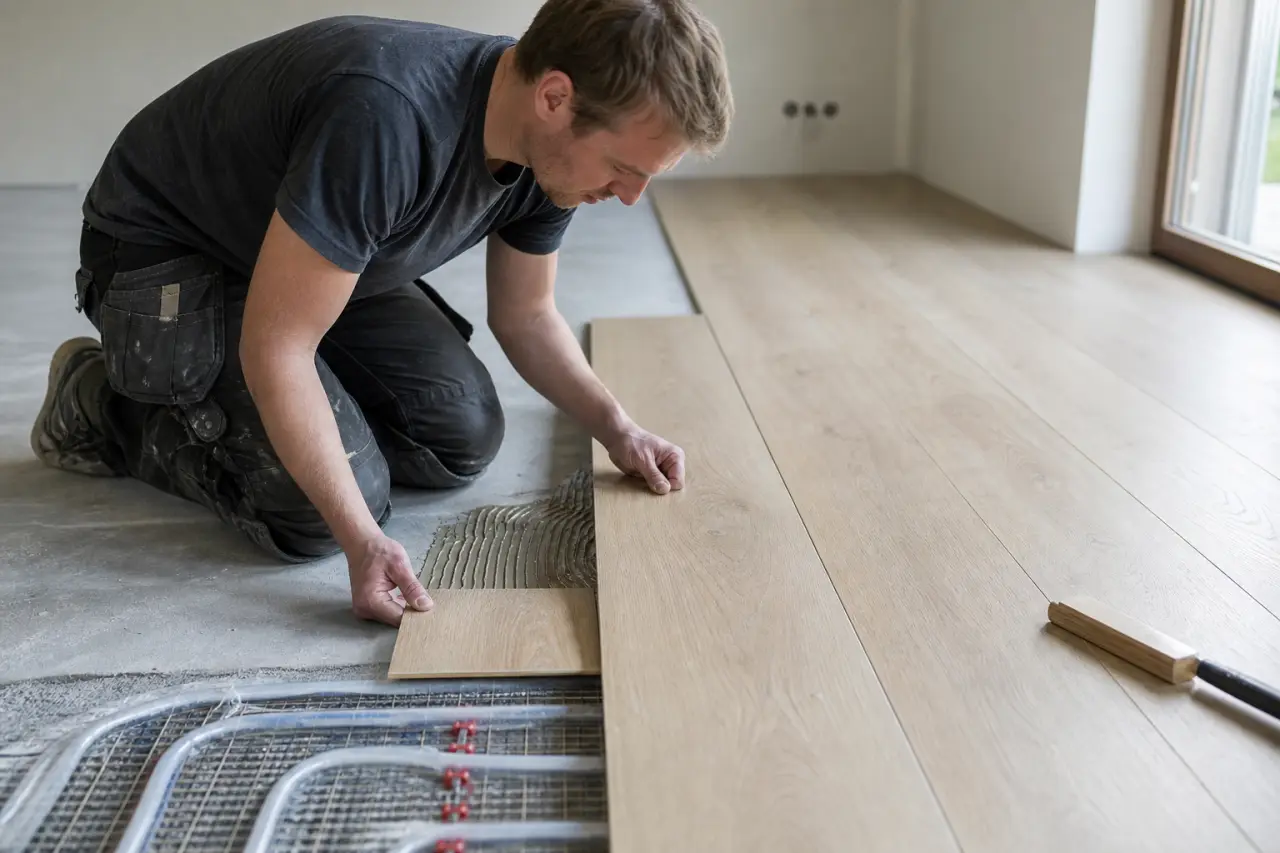 Lägga golv på betongplatta och med golvvärme