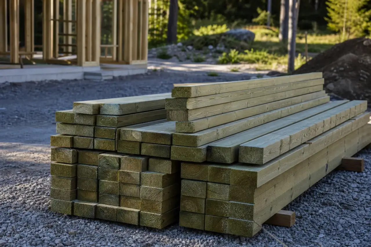 Tryckimpregnerat virke staplat